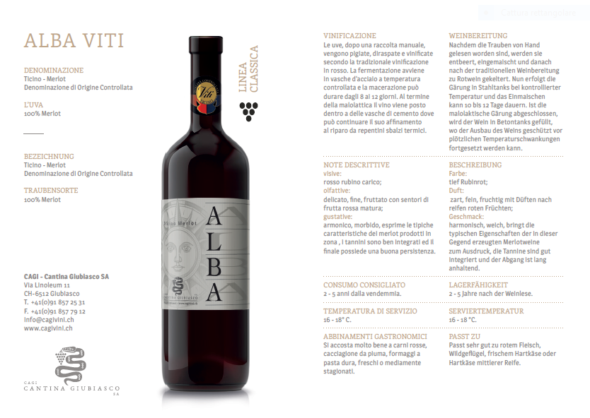 TICINO DOC – MERLOT “ALBA VITI” - Hotelwein
