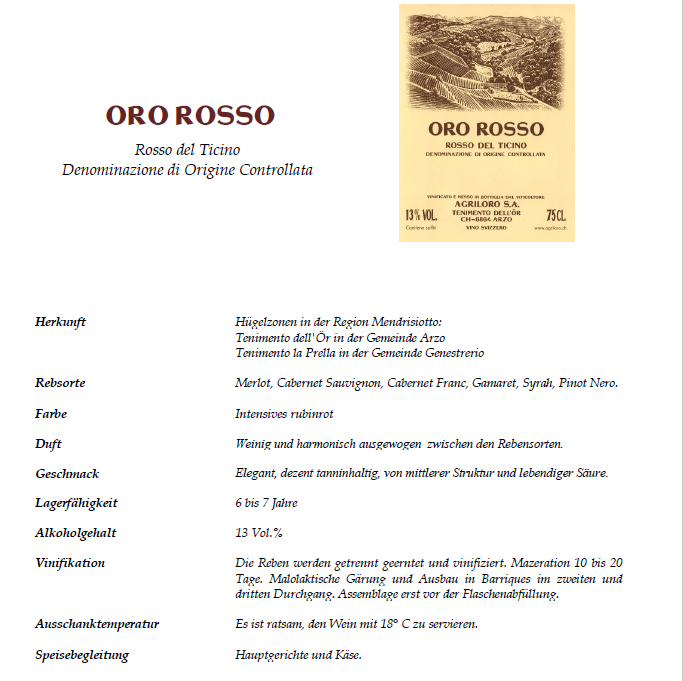 ORO ROSSO, - Hotelwein